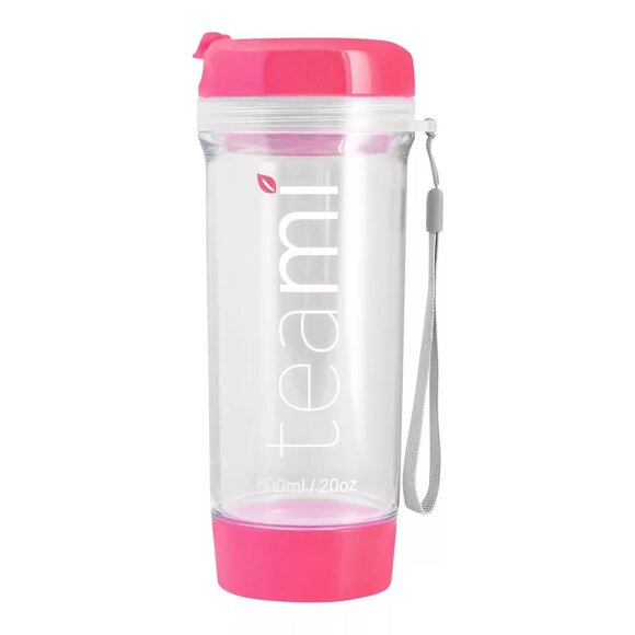 Teami 400ml Clear & Pink BPA-Free Portable Tea Infuser Bottle With Lid & Strap - Picture 1 of 12